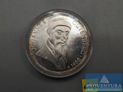 Silbermünze Bundesrepublik Deutschland 5 DM Johannes Gutenberg 1968 pp Silber .625 11.2 gr Rauhgewicht